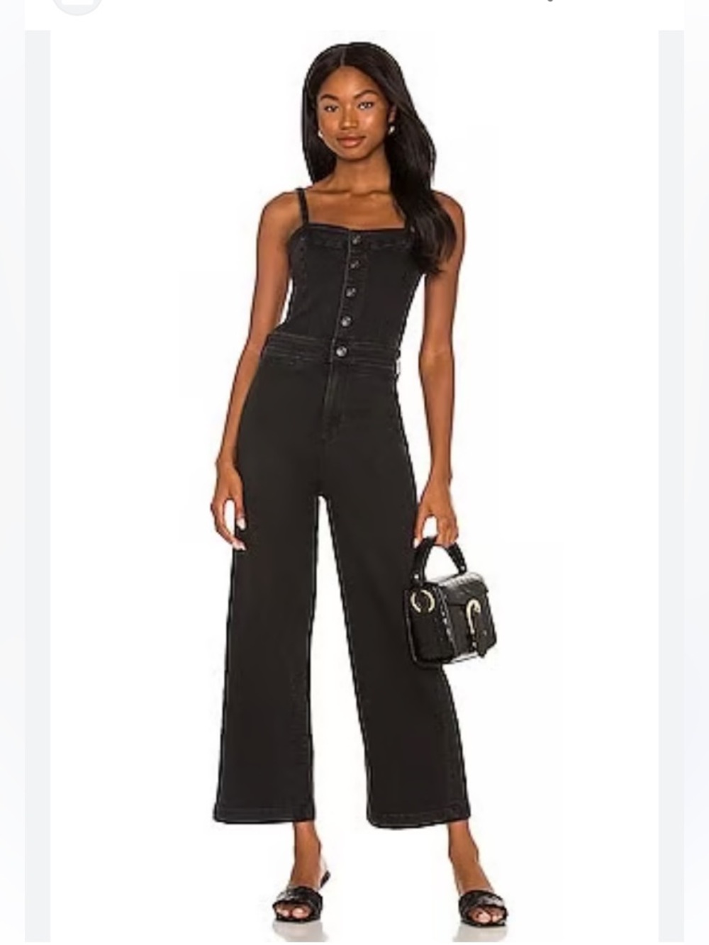 PAIGE Anessa Culotte Jumpsuit Dark Matter Black Cropped Wide Leg Sz 00